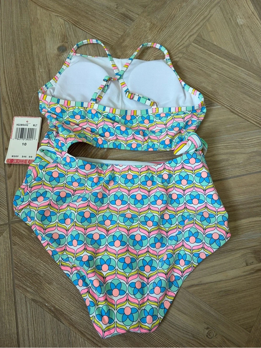 Hobie Girls Keyhole Side Tie One Piece Swimsuit Size 10 Floral Retro Beach